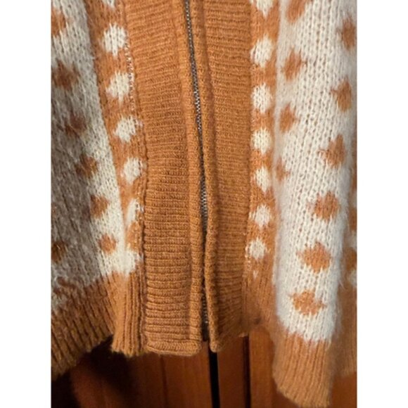 Vintage 70s Wool Knit Cardigan Zip Sweater Nordic Geometric Tan Cream XL - Picture 5 of 8